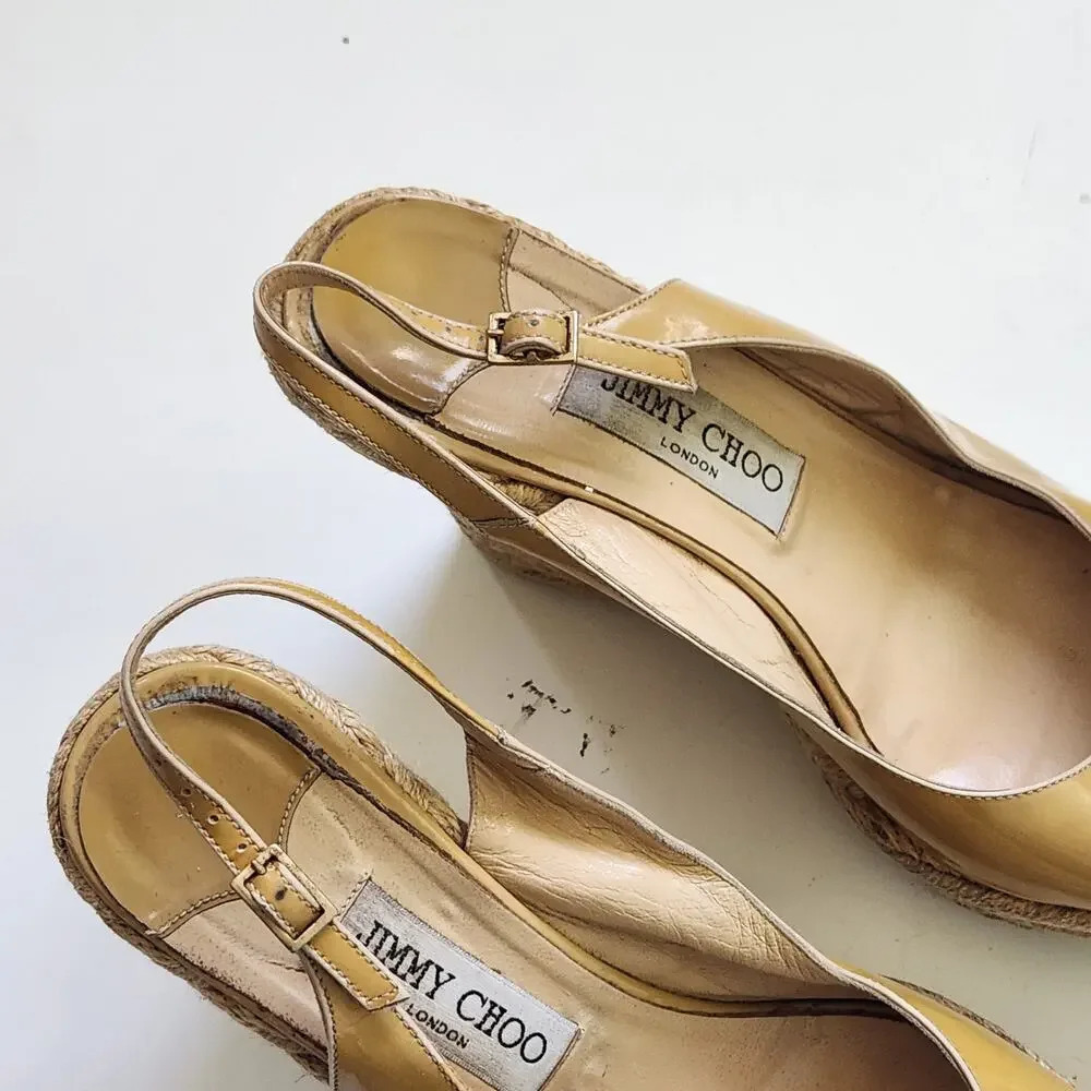 Jimmy Choo Peeptoe Slingback Wedge Espadrilles Platform Sandals Nude 40 US 9.5 - Picture 7 of 11
